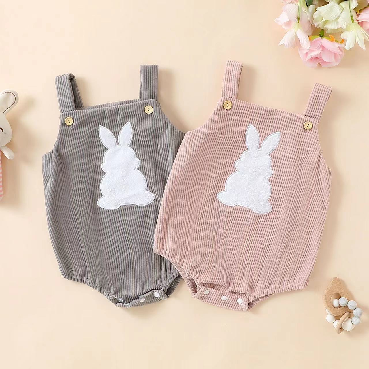 Baby Rabbit Embroidered Two Tone Sling Romper
