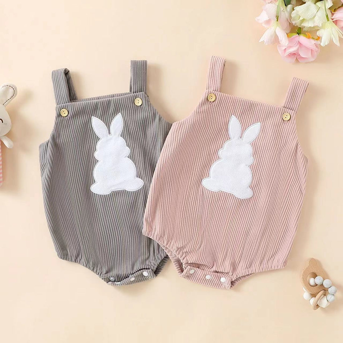 Baby Rabbit Embroidered Two Tone Sling Romper