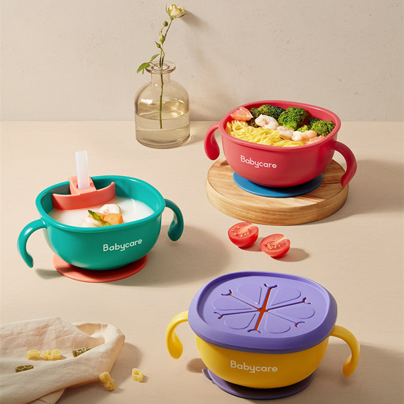 3-in-1 Baby Feeding Snack Bowl Straw Suction Tableware