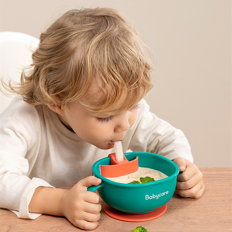 3-in-1 Baby Feeding Snack Bowl Straw Suction Tableware