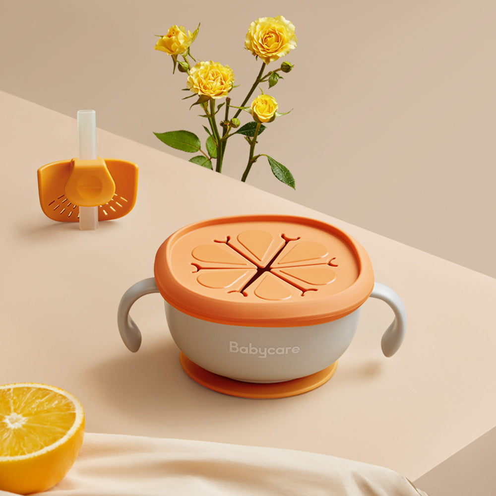 3-in-1 Baby Feeding Snack Bowl Straw Suction Tableware