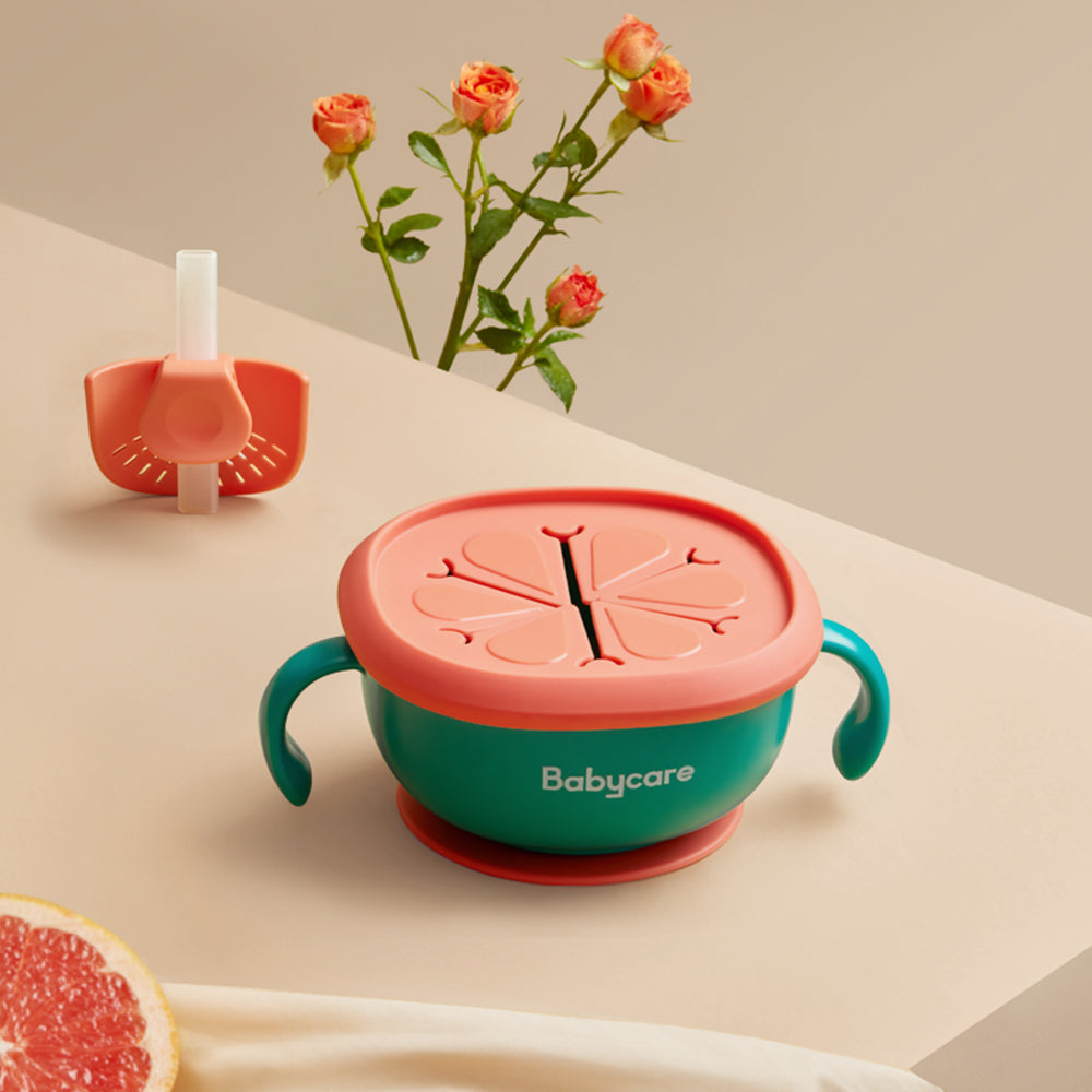 3-in-1 Baby Feeding Snack Bowl Straw Suction Tableware