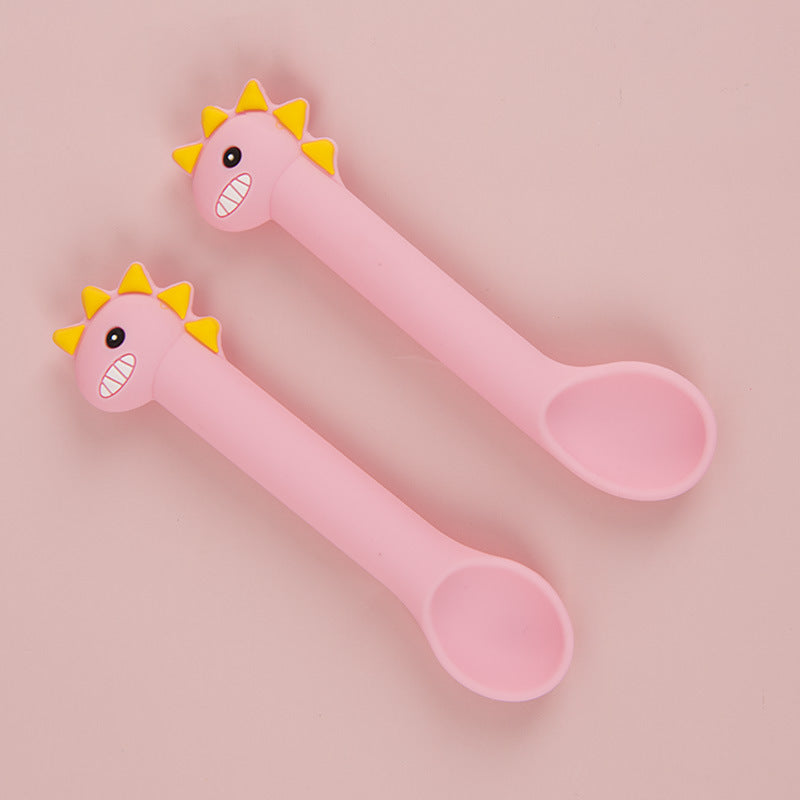 Silicone Baby Training Spoon Cartoon Soft Head Tableware