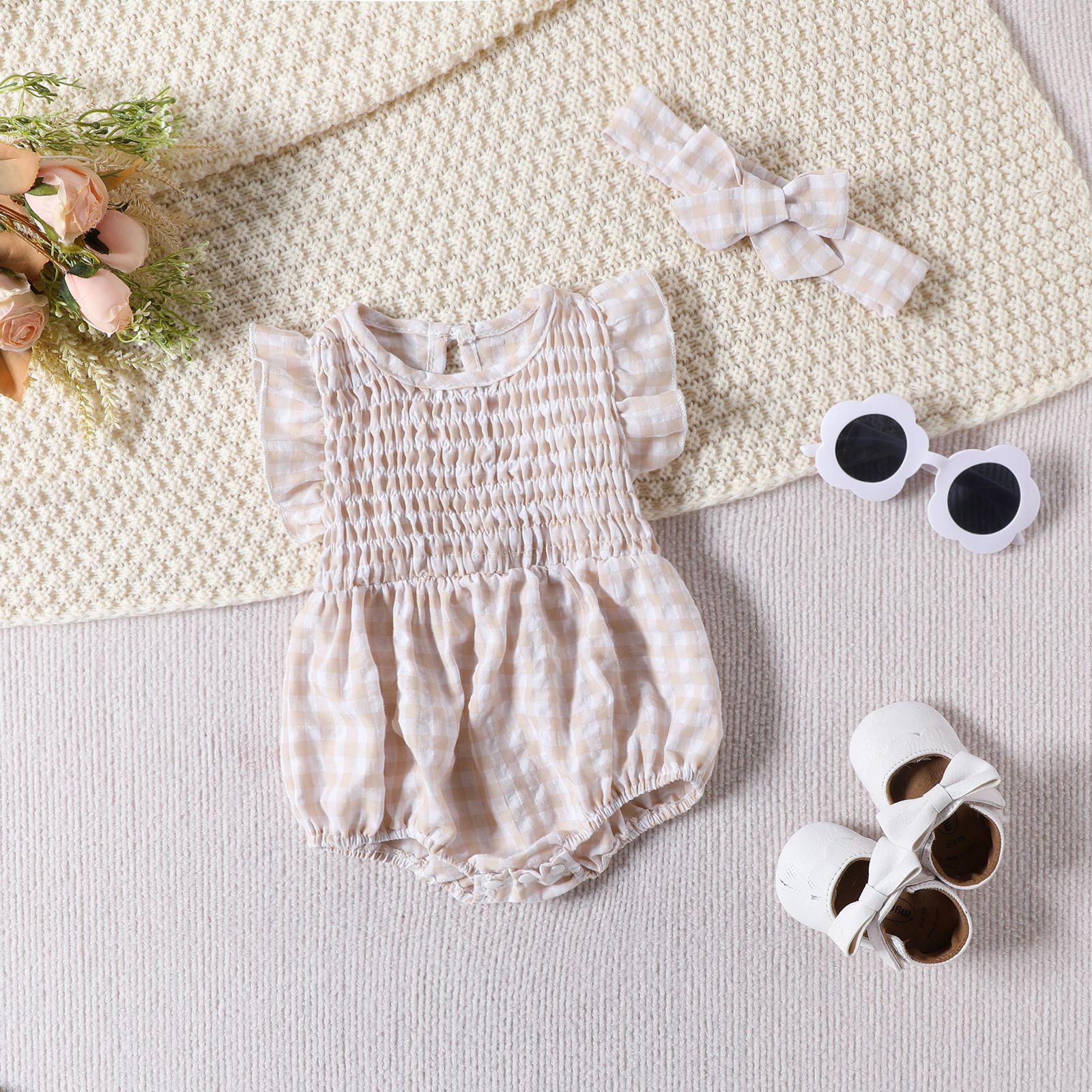 Baby Girl Solid Color Sleeveless Romper