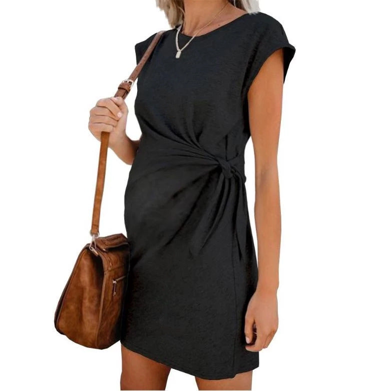 Cotton Tie Neck Maternity Dress