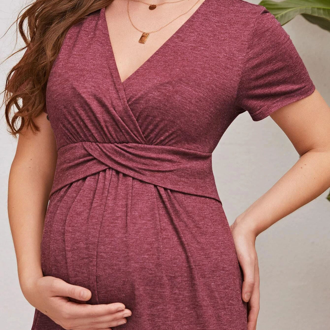 Red Short Sleeve Maternity Nursing Dress Maxi Skirt