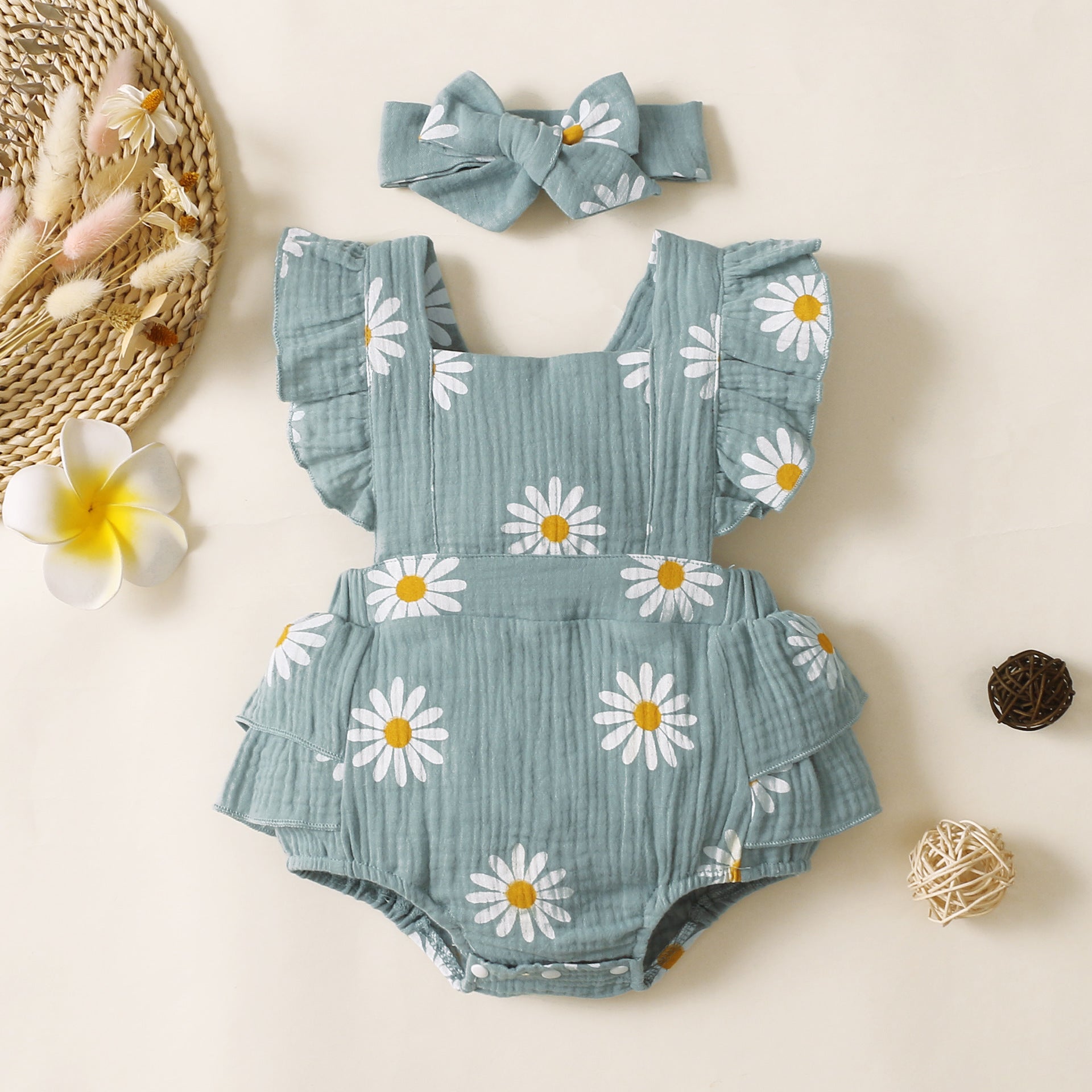 Sleeveless Floral Print Baby Girl Rompers