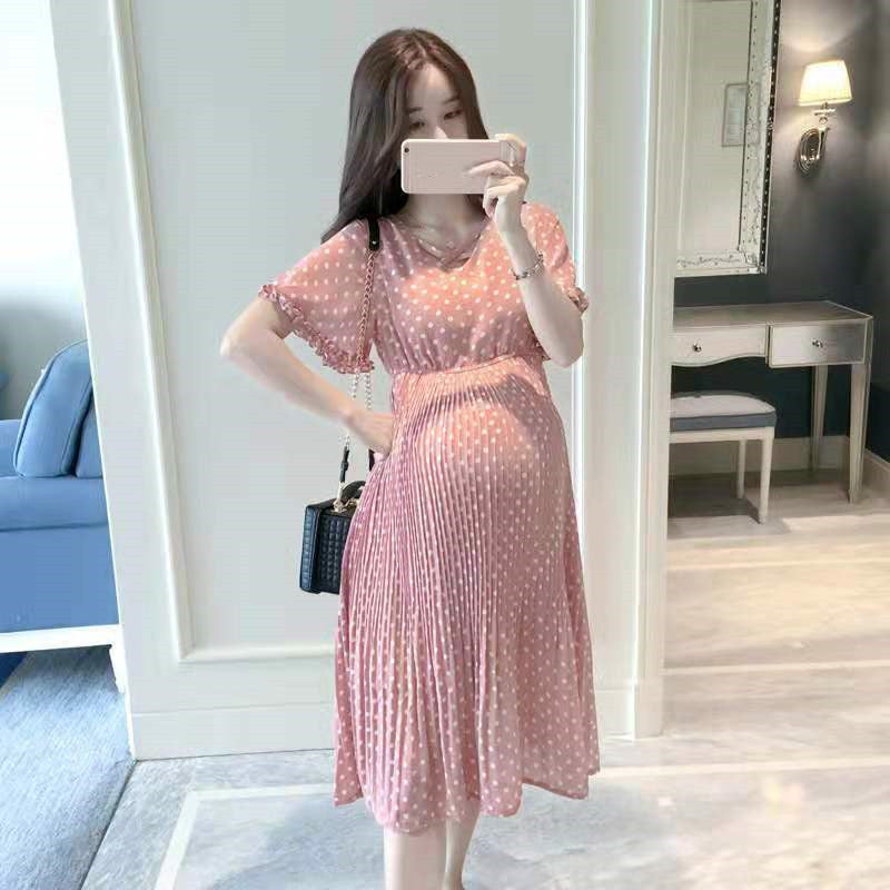 Polka Dot Midi Maternity Dress