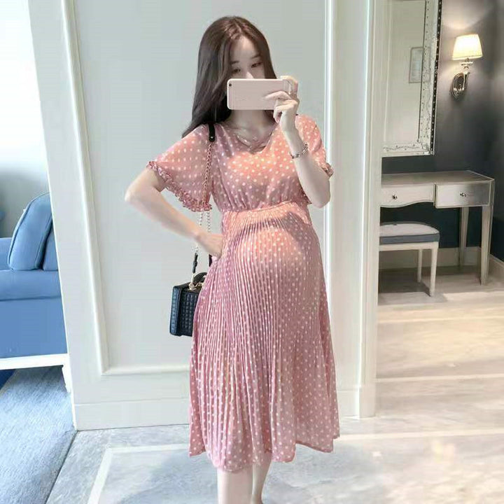 Polka Dot Midi Maternity Dress