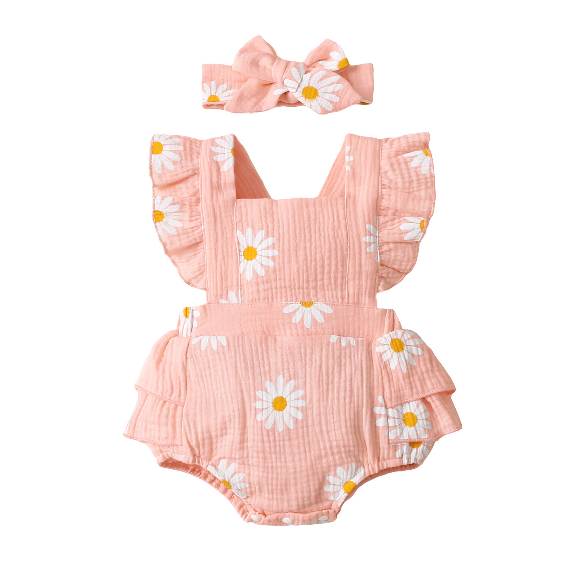 Sleeveless Floral Print Baby Girl Rompers