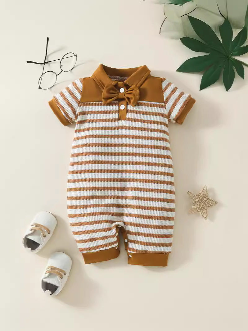 Baby Boy Waffle Stripe Short Sleeve Romper