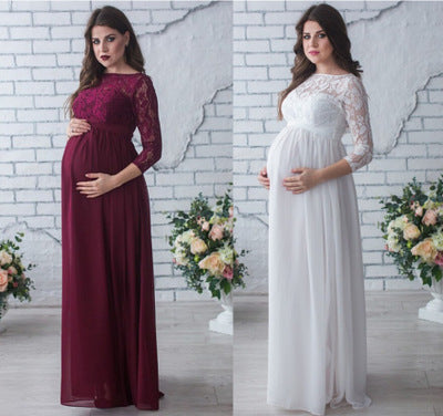 Lace Chiffon Maternity Maxi Dress