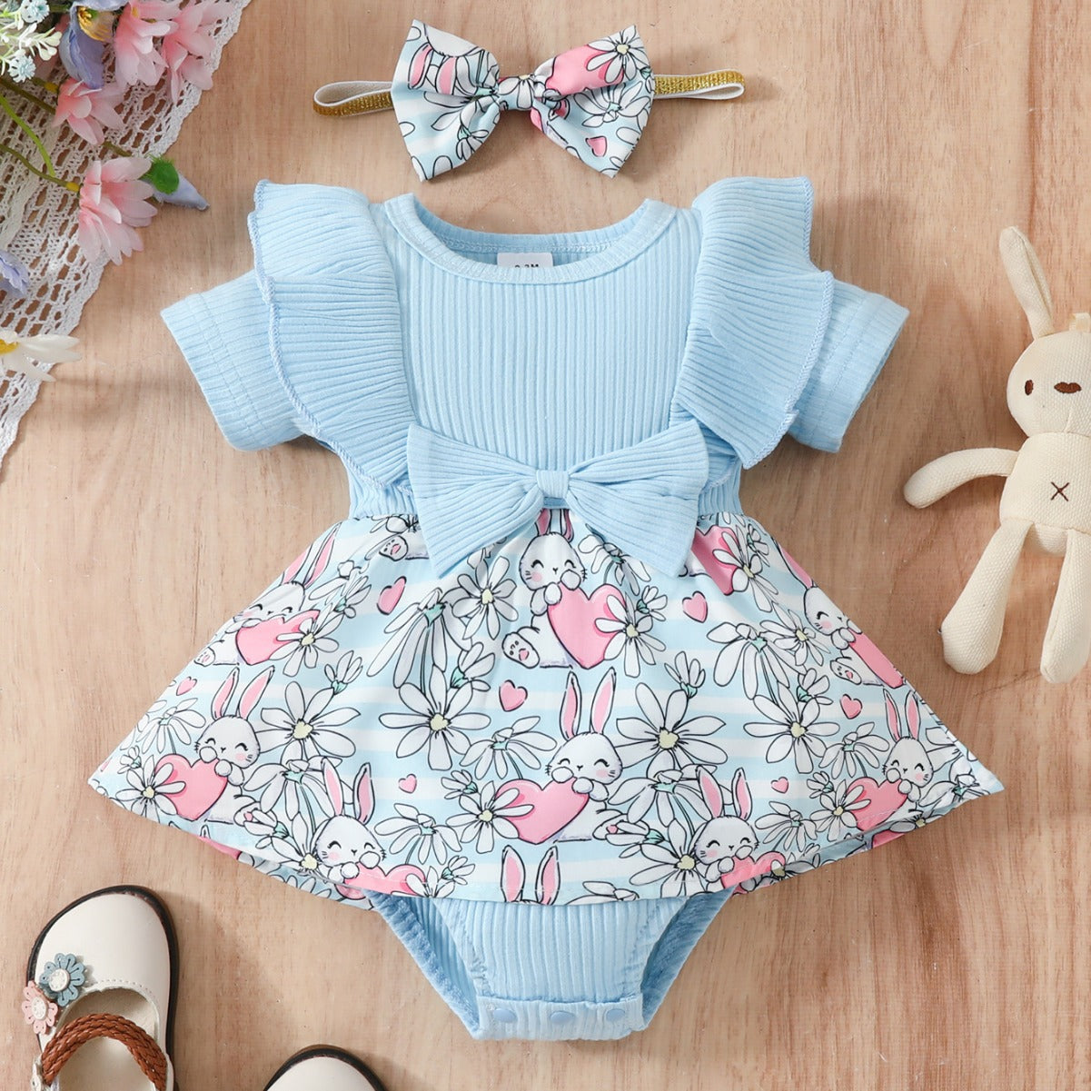 Baby Floral Bow One Piece Romper