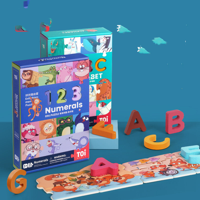 Wooden Numbers Letters Puzzle Educational Baby Toy