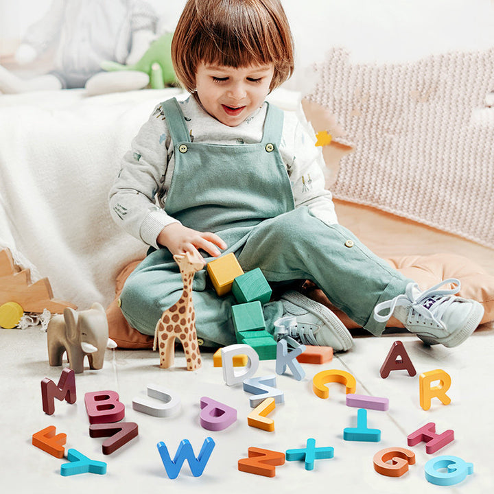 Wooden Numbers Letters Puzzle Educational Baby Toy