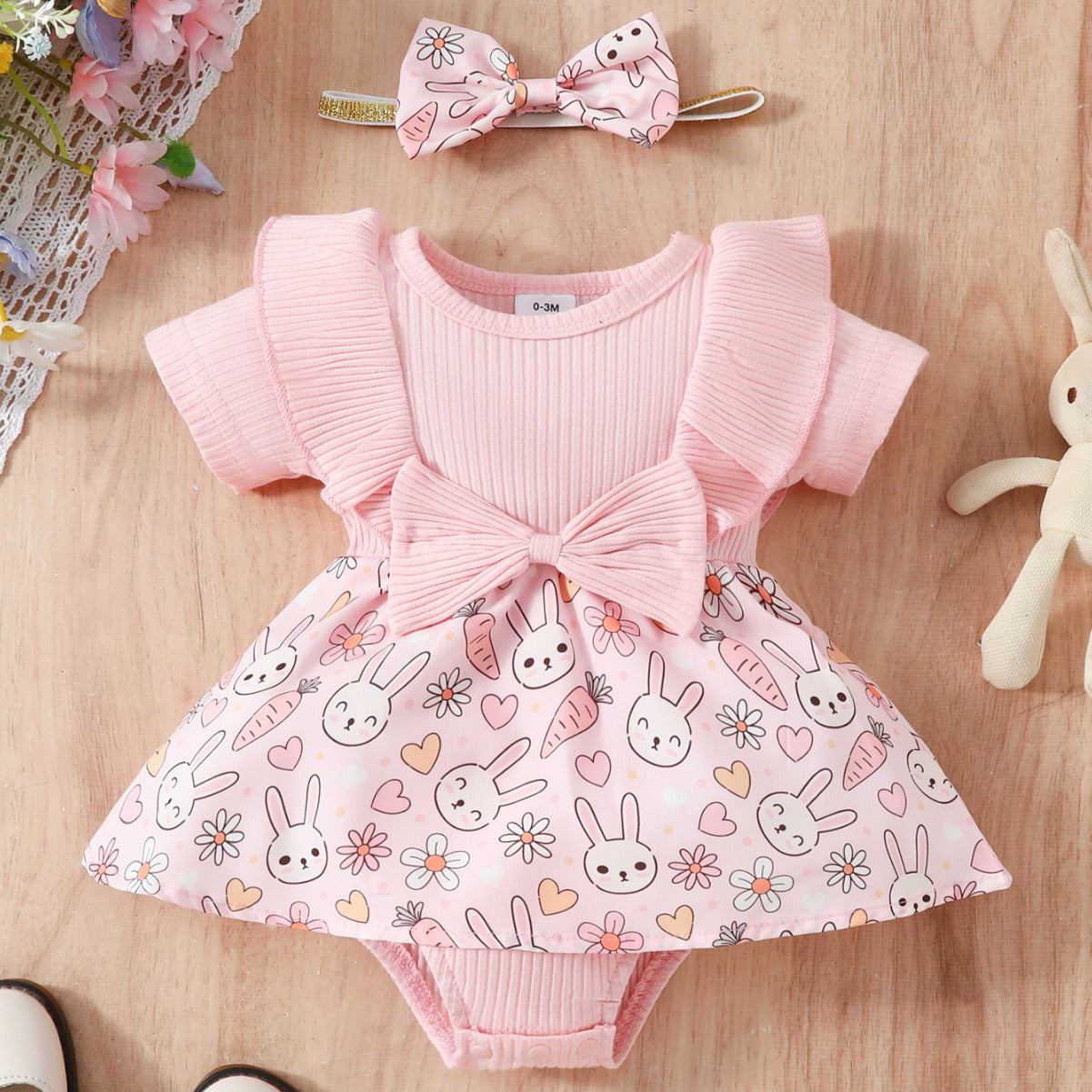 Baby Floral Bow One Piece Romper