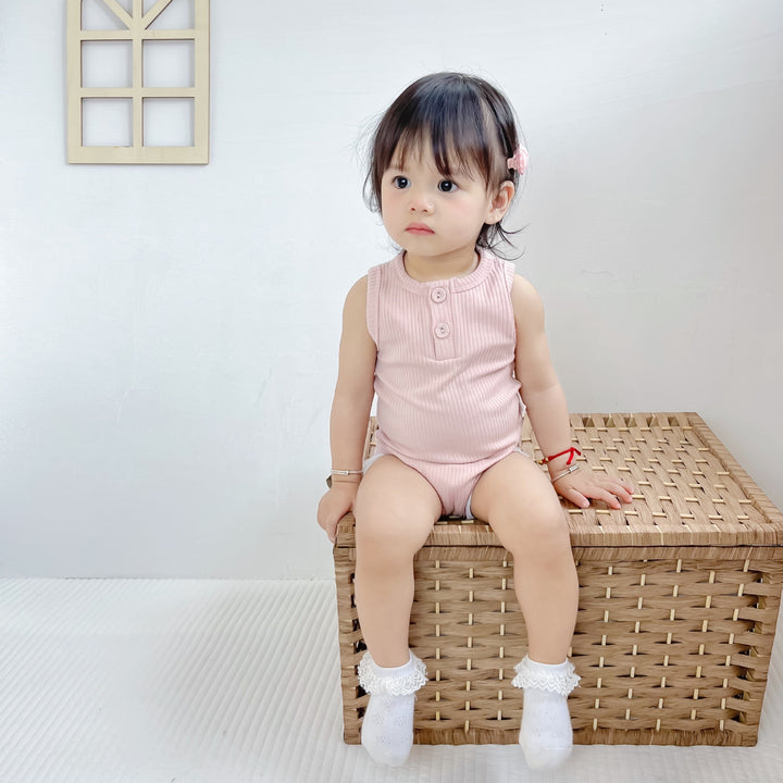Pure Cotton Sunken Stripe Baby Girl Rompers Vest
