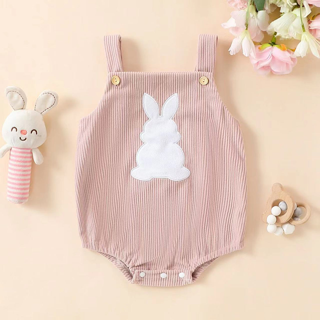 Baby Rabbit Embroidered Two Tone Sling Romper