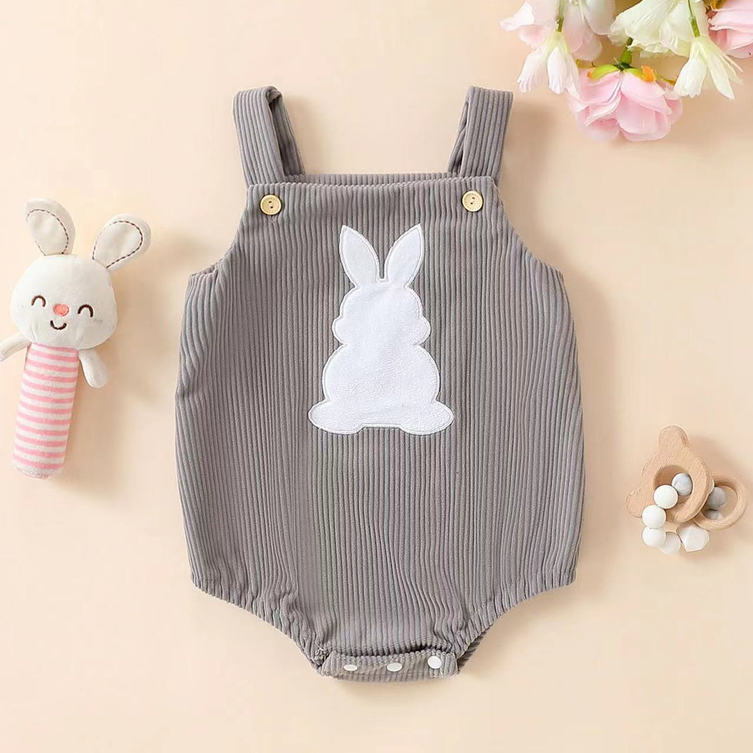 Baby Rabbit Embroidered Two Tone Sling Romper