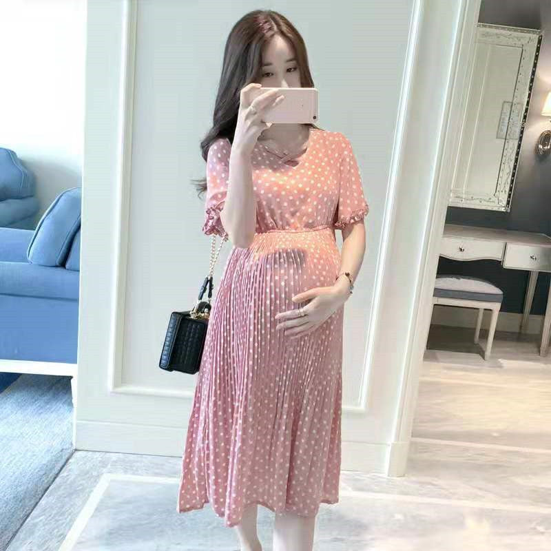 Polka Dot Midi Maternity Dress