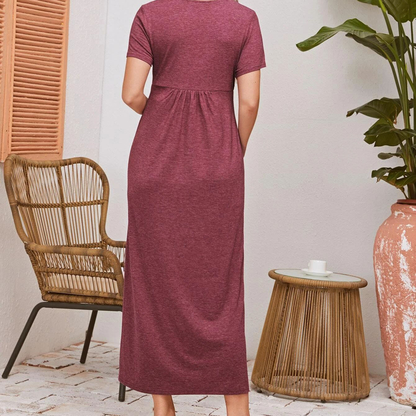 Red Short Sleeve Maternity Nursing Dress Maxi Skirt